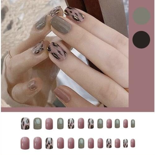 24pcs/box Fake Nails With Glue Leopard Printed Type Removable Short Paragraph Fashion Manicure False Nails Press On square TO