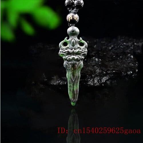 Jade Sword Pendant Necklace Carved Black Green Natural Charm Jewellery Fashion Chinese Gifts Amulet