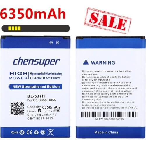 NEW chensuper 6350mAh BL-53YH Battery For LG G3 Battery D858 D855 D857 D859 D850 F400 F460 F470 D830 D851 VS985 Battery BL53YH