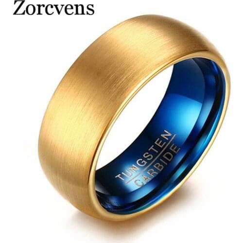 ZORCVENS 2020 New Blue Gold Color 100% Tungsten Carbide Wedding Ring For Men Women Wedding Punk Vintage Ring Jewelry Gifts