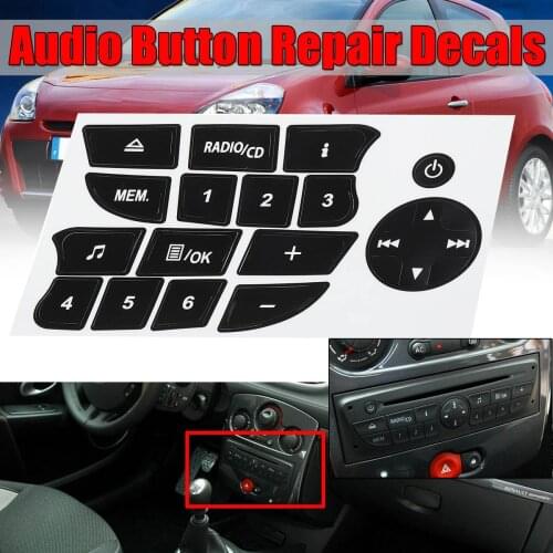 New Car Button Repair Stickers CD Radio Audio Button Repair Decals Stickers For Twingo For Renault Clio and Megane 2009-2011
