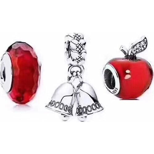NEW 100% 925 Sterling Silver Christmas Bells Decoration Christmas Eve Apple Charm Cut Glass Bead Set Simple Concise Jewelry