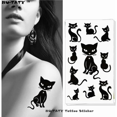 Nu-TATY Sexy Black Cats Temporary Tattoo Body Art Arm Flash Tattoo Stickers 17*10cm Waterproof Fake Henna Painless Tatto Sticker