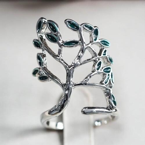 Charm Branches Leaves Silver Color Rings for Women Mori Style Adjustable Open Ring Fashion Personality Jewelry Party Gift