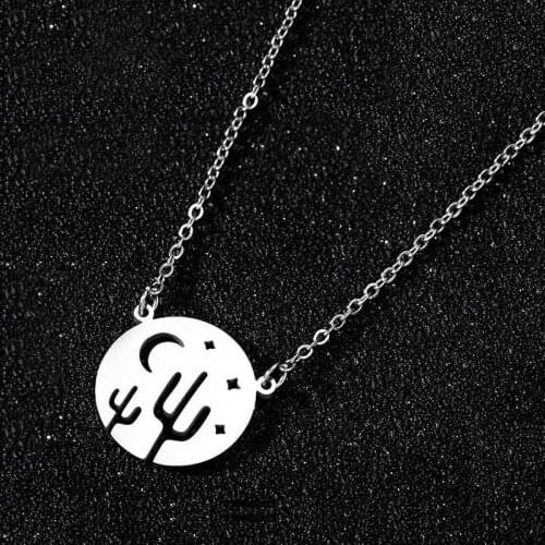 1pc Cute Desert Cactus Stainless Steel Charms Necklace Men Women Lucky Making Jewelry Accessories Two Colors