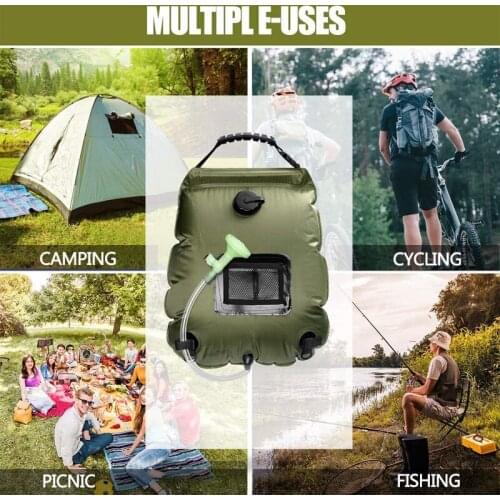 Camping Shower Climbing Hydration BagWater Bags 20L Outdoor Camping Hiking Solar Shower Bag Heating Hose Switchable Shower Head