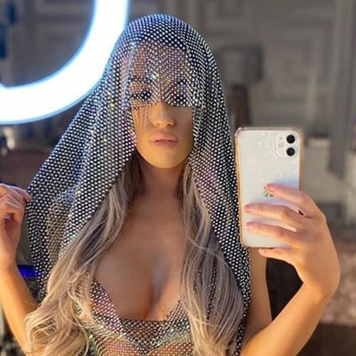 Ins Bling Rhinestone Headband Scarf Headwraps for Women Nightclub Hollow Mesh Luxury Crytsal Headscarf Headpiece S1080