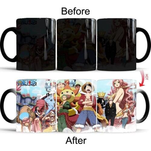 Drop Shipping 1Pcs 350ml New Creative Cartoon Anime One Piece Creative Milk Coffee Cup Color Changing Mug Birthday Gift for Kids
