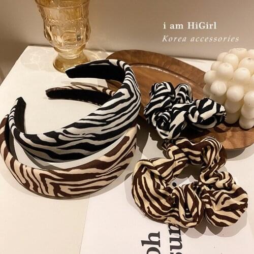New Zebra Leopard Headband Scrunchies Elastic Hair Bands Women Fashion Retro Striped Ponytail Holder Hair Accessories Wholesale