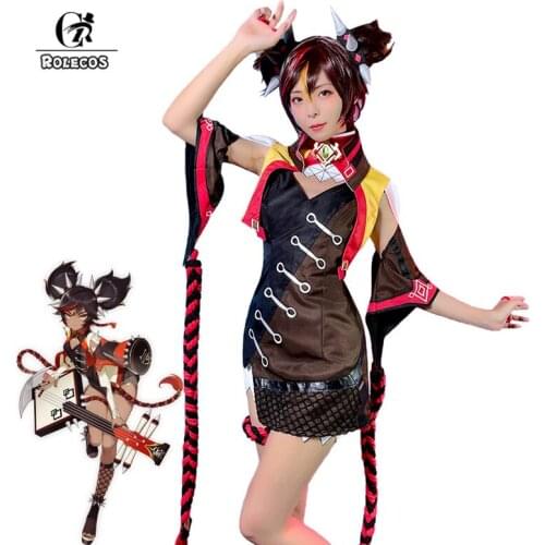 ROLECOS Game Genshin Impact Xinyan Cosplay Costume Xinyan Cosplay Costume Sexy Women Dress Halloween Vest Shorts Socks Full Set