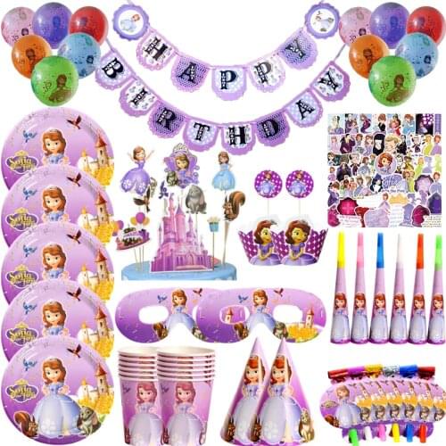 Disney Princess Sofia Theme Party Tableware Girl Kids Birthday Disposable Decoration Plates Cups Napkins Baby Shower Supplies