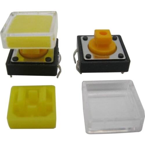 50pcs B3F Tactile Push Button Switch+yellow color hat 50pcs+transparent cap 50pcs Momentary Tact Touch Micro switch 12x12x7.3mm