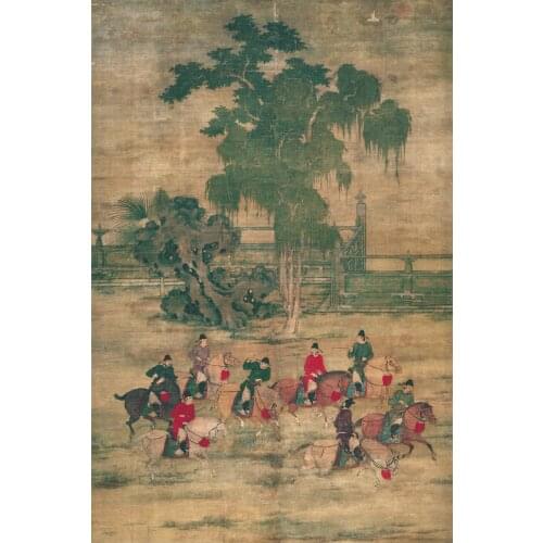 Top 100 traditional Chinese painting canvas scenery prints modern decor eight friends in ancient polo contest by Zhao Yan