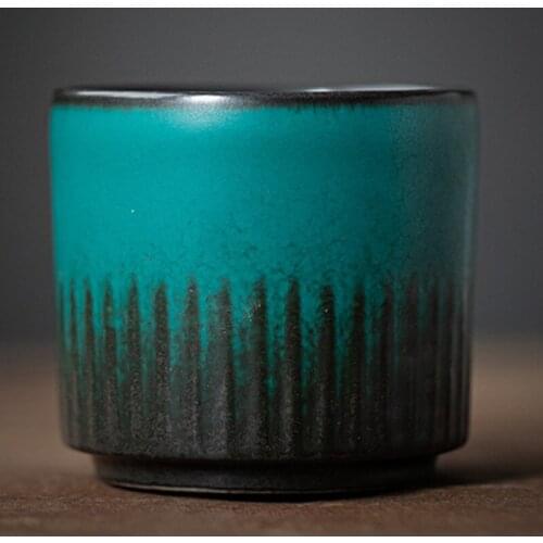 Green Coarse Pottery Tea Cup Household Ceramic Drinking Water Cup Retro Green Glaze Tea Cup Creative Small Tea Bowl