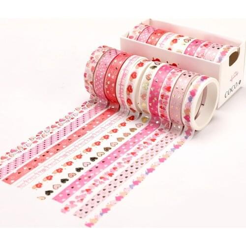 10 Rolls/Box Girls Pink Kawaii Cute Washi Tape Set Pink Series Bullet Journal Washi Tapes Aesthetic DIY Diary Scrapbook Stickers