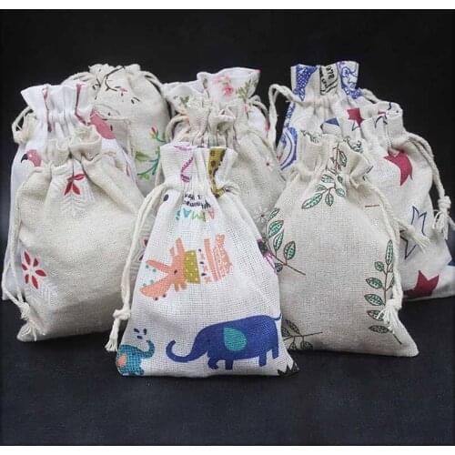10PCS 10x14 Cotton bags animals flower pattern gifts Bags Party Christmas Gift Jewelry Pouches Packing Bag Drawstring Bags