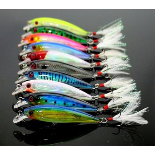 100Pcs Minnow Fishing Lure Swim Hard Bait Artificial Plastic Feather wobbler Bait Crankbait Fishing Tackle 9cm 8g