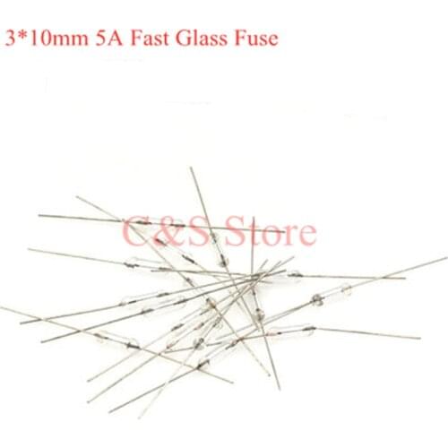 1000pcs 3*10mm 5A Axial Fast Glass Fuse With Lead Wire 3*10 5A