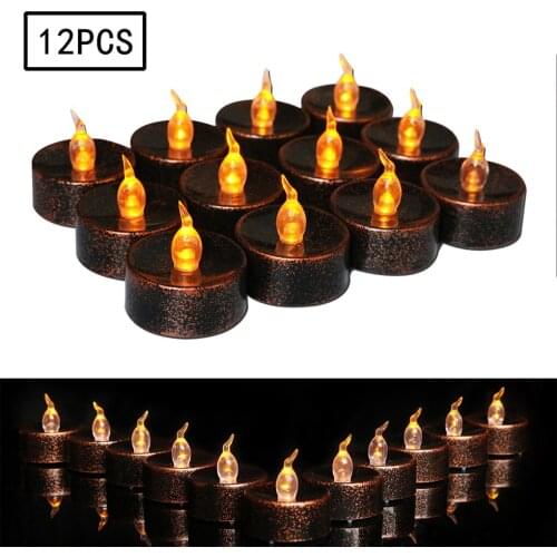 12pcs Flameless Led Tealight Candles Battery Operated Warm White Flameless Pillar Candle Bluk for Romantic Party Decorations