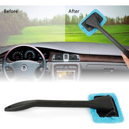 13 Inch Long Auto Window Cleaner Windshield Windscreen Microfiber Car Wash Brush Dust Long Handle Car Cleaning Tool Glass Towel