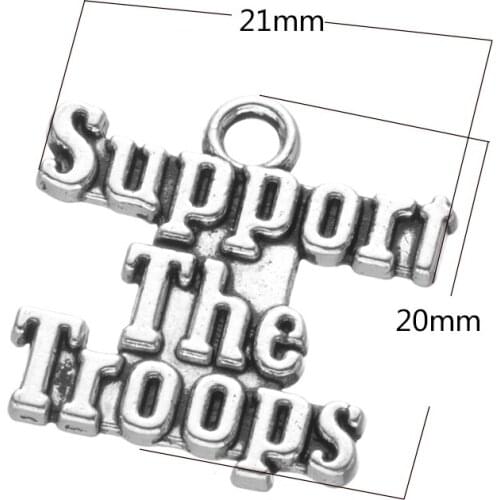 20PCS Antique Silver Plated "Support The Troops" Bracelets Charms Pendants Fashion Jewelry Making Findings DIY Charms Handmade