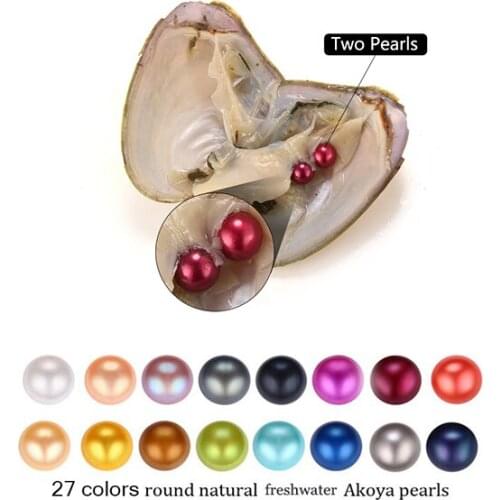 20pcs/lot New Product Big Round Twins Pearls 6-7mm Natural Pearl in Oysters Freshwater Oyster Shell DIY Jewelry For Women party