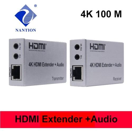 4K HDMI Extender 100m R/L Audio Out Extend Digital Hdmi signal IR Control by Cat LAN Cable Adapter,RJ45 Connector From TX to RX