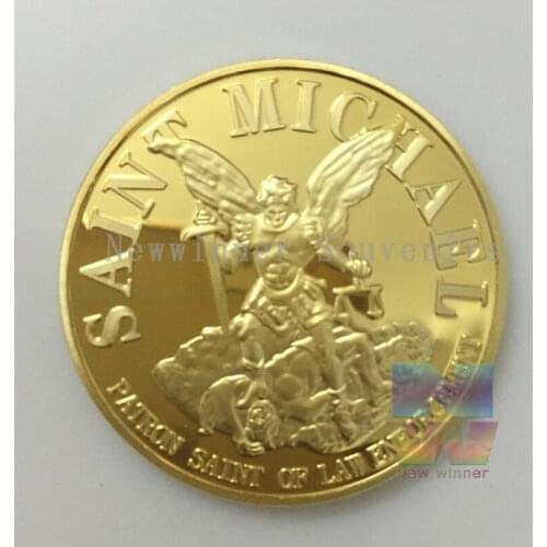 5pcs/lot 1OZ Saint Michael of Law Enforcement Coins 24K real gold plated badge souvenir coin Free Shipping