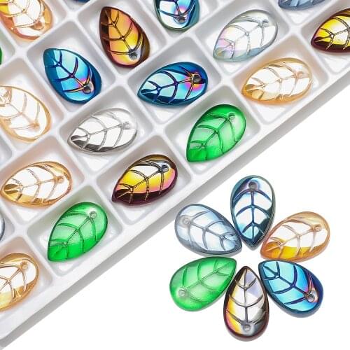 50Pcs Glass Petal Beads Green 10X18mm Leave Shape Beads Crafts DIY Crystal Pendant Earings Jewelry Making Accessories