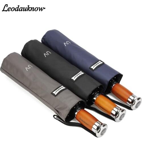 High-end business 210T PG cloth Wooden handle men Umbrella automatic ten bone folding Sun umbrella,120cm area gift