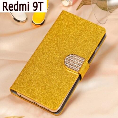 Glitter PU Leather Case For Redmi 9T Cover Flip Wallet Book Funda On Xiaomi Redmi 9 T Female Phone Protective Shell Coque Case