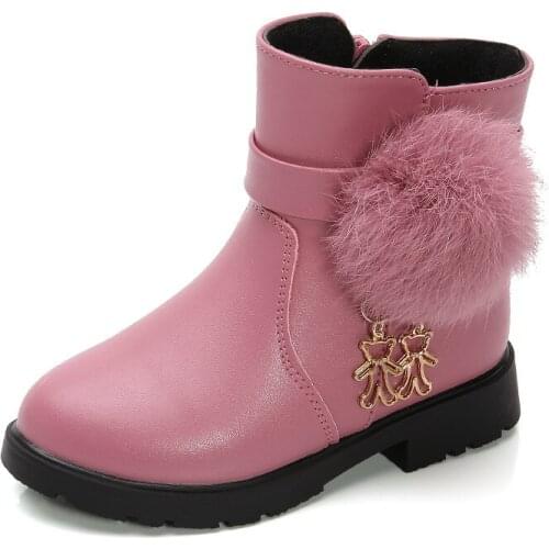 Girls' Boots 2021 Winter Fashion Childrens Boots Princess Short Boots Plush Ball Sweet Fashion Hot Snow Boots Waterproof Chic
