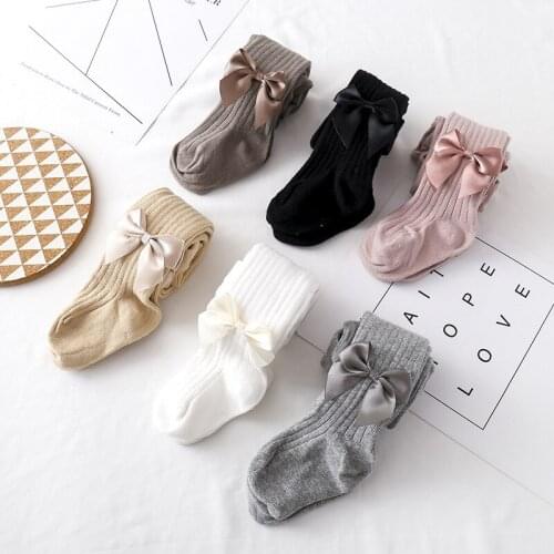 Children Bowknot Tights Baby Cotton Stripe Pantyhose For Girls 2021 Spring Autumn Kids Infant Knitted Collant Dancing Stockings