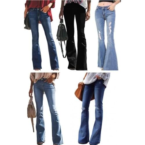 New Arrival 5 Styles Fashion Ripped Flare Jeans For Women Street Casual Denim Trousers Autumn Long Wide Leg Pants S-2XL