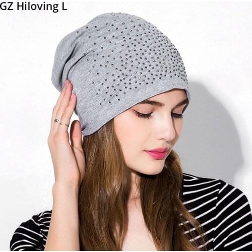 GZHilovingL 2017 Winter Women Ladies Beanie Hats Caps Diamonds Baggy Slouch Spring Autumn Thin Polyester Beanies Hats Girls