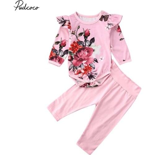 2020 Baby Spring Autumn Clothing Infant Baby Girl Kid Flower Fly Long Sleeve Jumpsuit Tops Trousers Cotton Clothes