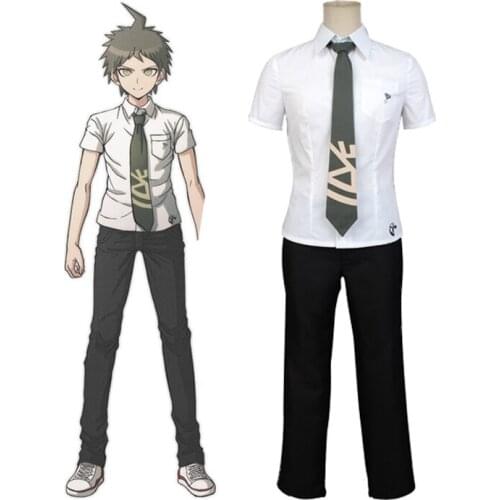 Super Danganronpa 2 Hajime Hinata Uniform Cosplay Costume For Men Dangan Ronpa Hajime Hinata Short Linen Brown Wig Halloween