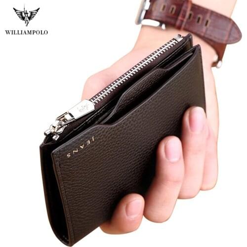 William Polo genuine mens wallet short leather zipper vertical youth multi card multi-function drivers license leather case