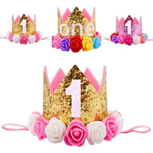 Cute Birthday Party Decor Cap Crown Princess Headband Elastic Haarband Baby Clothes Hair Accessory Baby Girl Headband 1 -3 Years