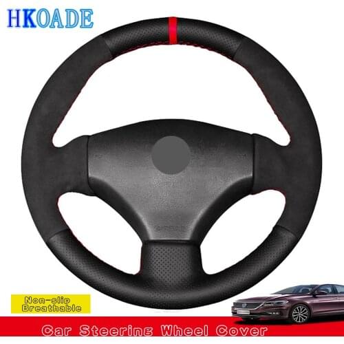Car Products DIY Hand-stitched Black Genuine Leather Car Accessories Steering Wheel Cover For Peugeot 206 1998-2005 206 SW 206