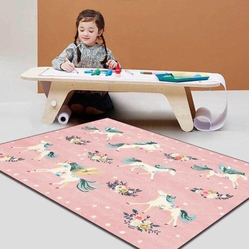 Fashion Modern Home Rugs Alfombra Cute Cartoon Pink Unicorn Girl Room Carpets For Living Mat Area Bedside Floor Room Rug Bedroom