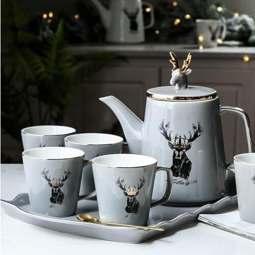 Nordic Teapot Sets Living Room Water Cup spoons Modern Full Simple Creative Ceramic Tablewares Bardak Seti Tea Service EI80TS