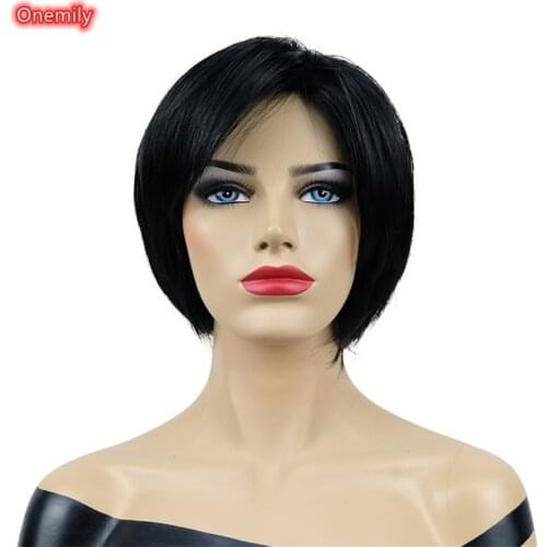 Onemily Short Straight Bob Wig for White Women Heat Resistant Synthetic Natural Hair Wig with Bangs