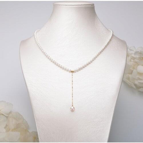 Sinya 18k Gold natural Round Pearls choker necklace for women ladies lover choker pearls diameter 3-4mm high luster cute jewelry