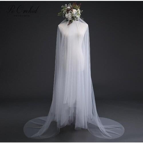 PEORCHID Ivory Wedding Veil 4 Meters Long Cut Edge Soft Tulle Beautiful 5 Meters Velo Novia 3 Metros Bridal Veil Cathedral