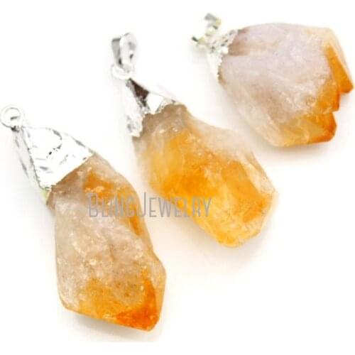 H-CP04 10pcs Citrin e Point Pendant Raw Citrin e Edged with Gold 30-35mm Long