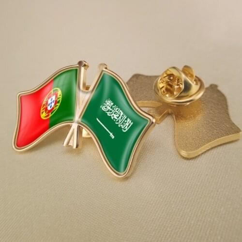Portugal and Saudi Arabia Crossed Double Friendship Flags Lapel Pins Brooch Badges