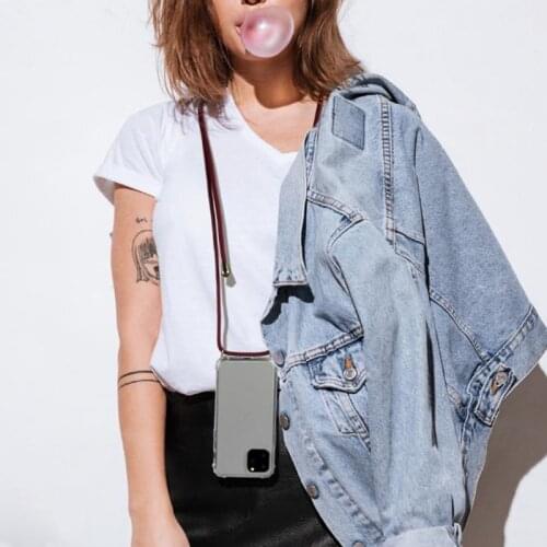 Transparent phone case for Samsung Galaxy A10 A20 A80 A40 A50 A60 lanyard shoulder strap rope cord case cover Anti-knock coque