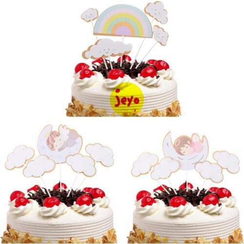 Could Rainbow Cake Toppers DIY Angel moon baby Set Cupcake Topper Cake Flags Kids Boys Birthday Wedding Bride Party Baking Decor