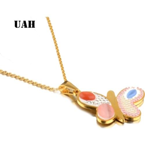 UAH Flawless Women Lady Necklace Choker Pendientes Gold Opal Butterfly Pendant Exquisite Necklace Sweater Chain Oorbellen